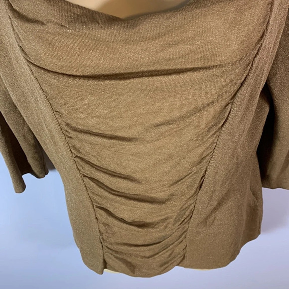 Lafayette 148 size medium light brown sparkle ruched square neckline blouse - Picture 3 of 9